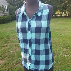 Teal and black plaid tank top